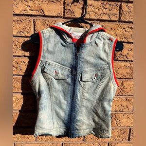 Ecko‎ Red Beaded Embroidered Denim Hooded Vest